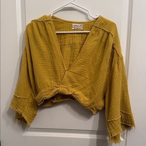 Urban Outfitters Mustard Yellow Cropped V-Neck Tunic